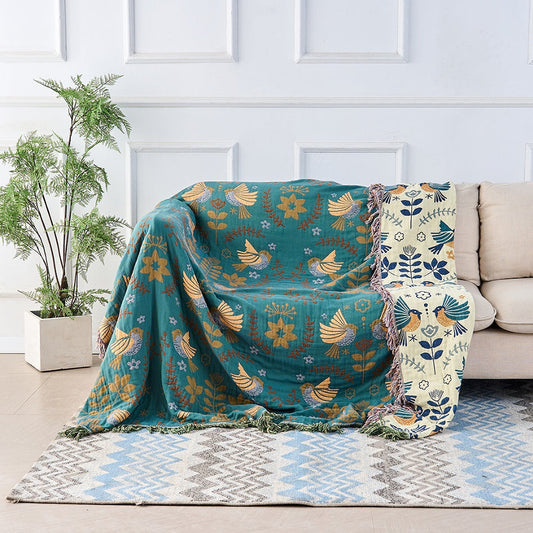 Colorful Floral Pattern Reversible Cotton Blanket - Pexav