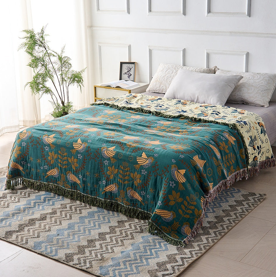 Colorful Floral Pattern Reversible Cotton Blanket