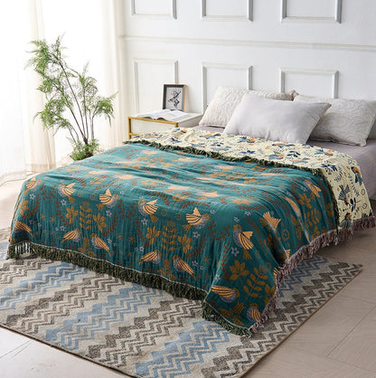 Colorful Floral Pattern Reversible Cotton Blanket