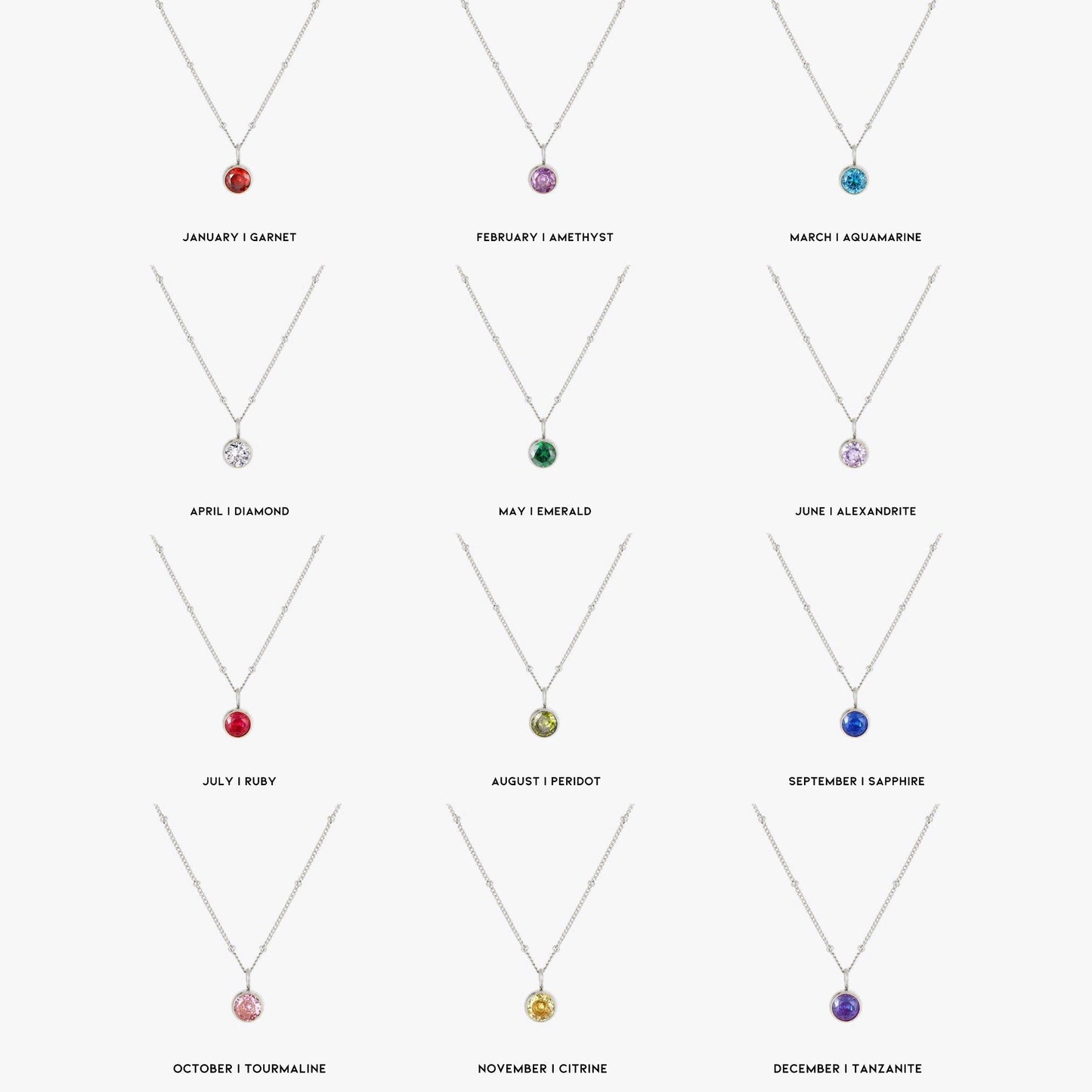 Birthstone Necklace - Aurora-January | Pomegranate-Silver-Nora Luxe