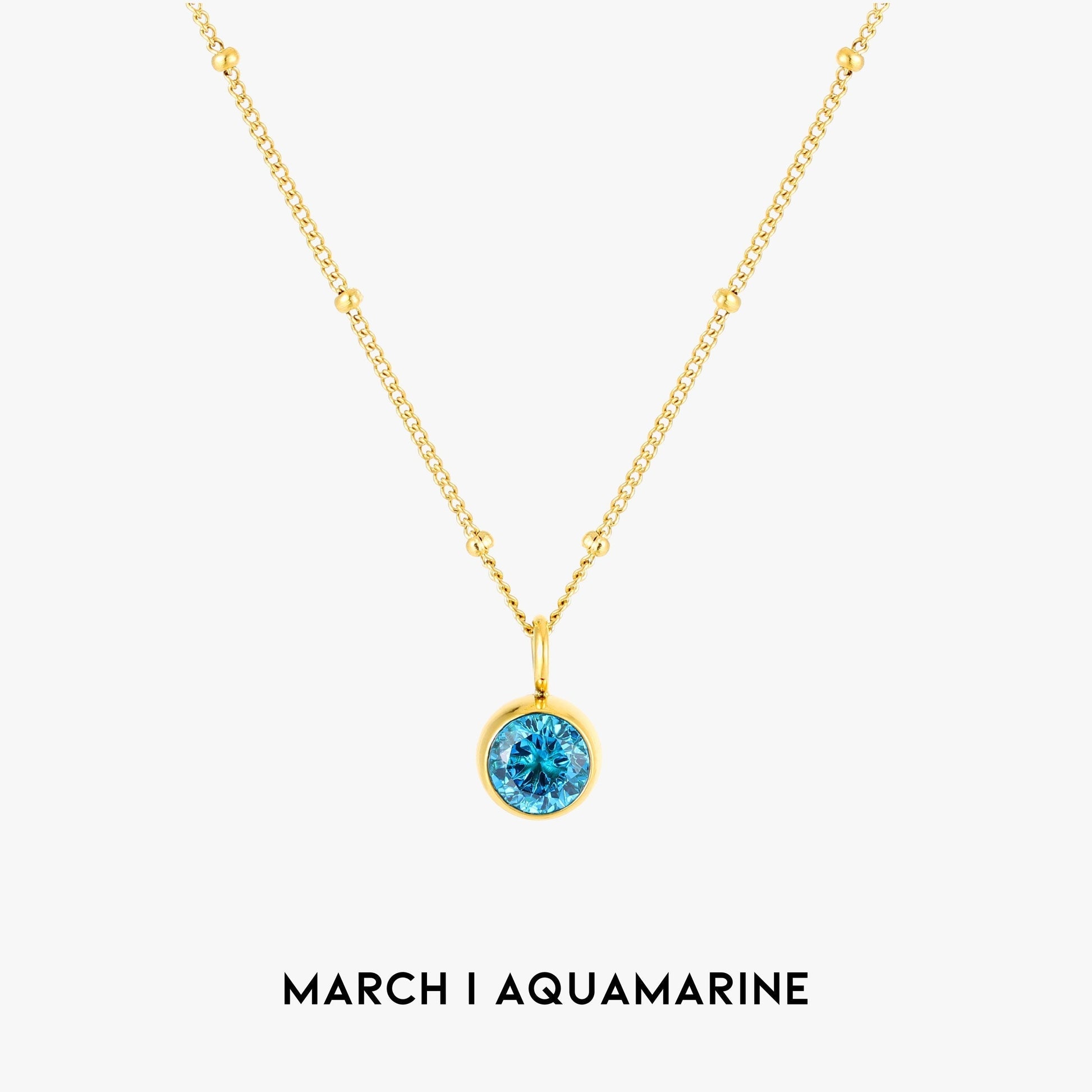 Birthstone Necklace - Aurora-March | Aquamarine-Gold-Nora Luxe