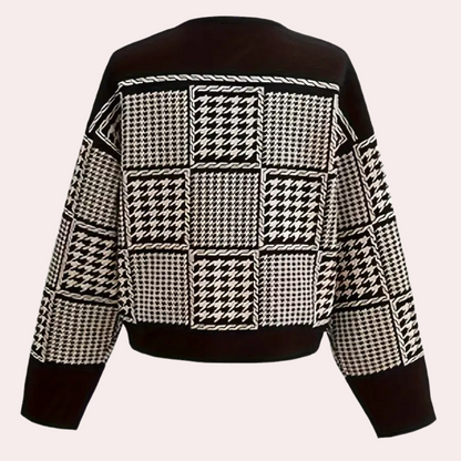 Black Women's Cardigan with Houndstooth Pattern - Isolde-XS-Nora Luxe