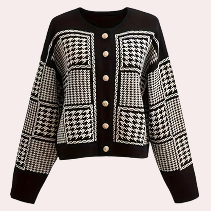 Black Women's Cardigan with Houndstooth Pattern - Isolde-XS-Nora Luxe