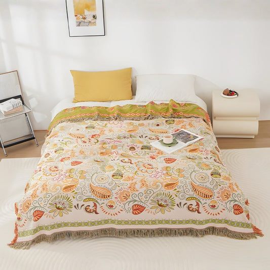 Colorful Floral Throw Blanket with Fringe Borders - Pexav