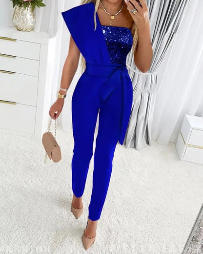 Sparkly One Shoulder Party Jumpsuit for Women