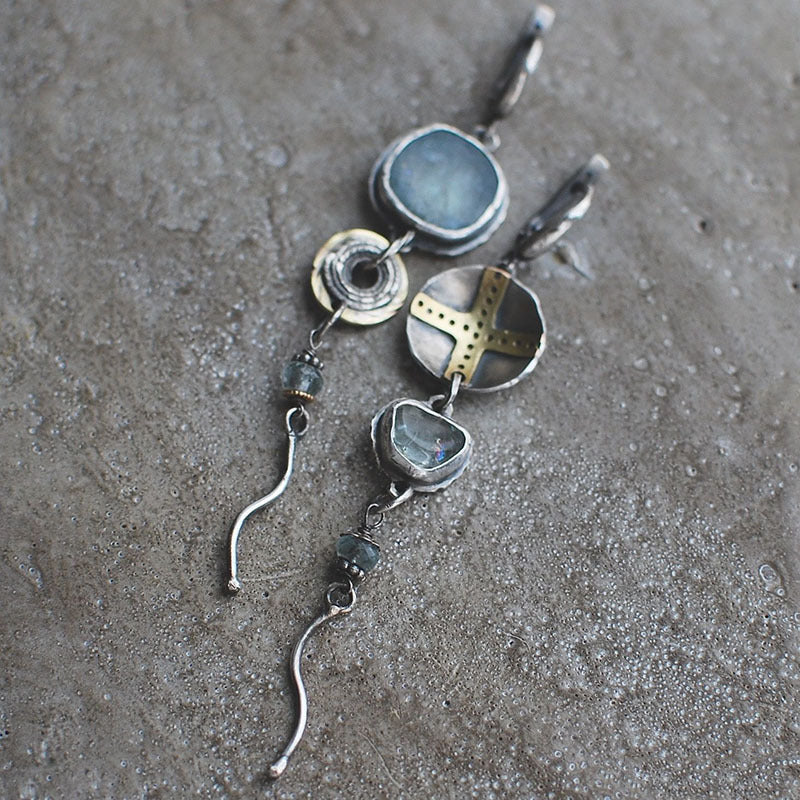 Blue Stone Cross Earrings - Amarille-Nora Luxe