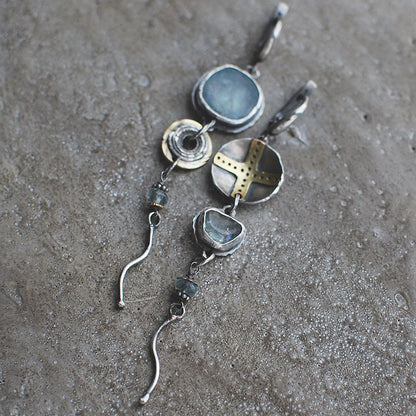 Blue Stone Cross Earrings - Amarille-Nora Luxe