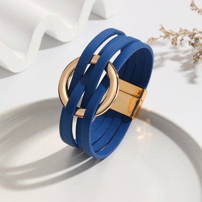 Bohemian Double Circle Leather Bracelet | Women's Fashion Jewellery-Blue-Nora Luxe