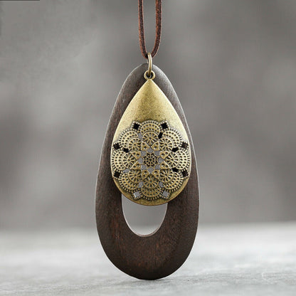 Bohemian Oval Wood Necklace | Natural Charm | Eco-Friendly-Brown-Nora Luxe