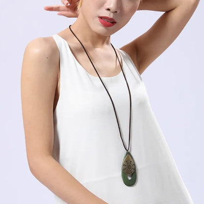 Bohemian Oval Wood Necklace | Natural Charm | Eco-Friendly-Green-Nora Luxe