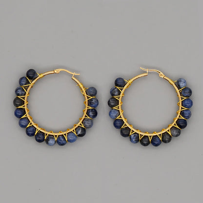 Boho Natural Crystals Large Hoop Earrings - Sanne-Sodalite-Nora Luxe