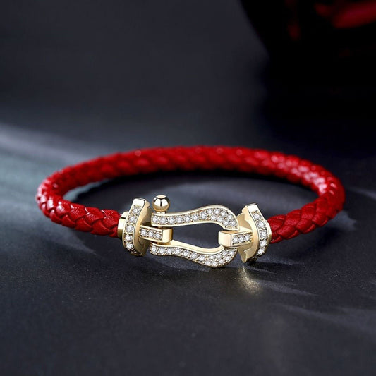 Bohemian Crystal Leather Wristband Round Style - Pexav