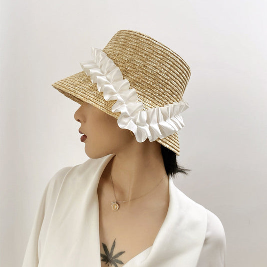 Casual Summer Straw Hat with Stripes - Pexav