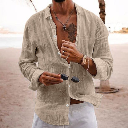 Breathable and lightweight men's summer shirt made of cotton – Francesco-Khaki-S-The Livary