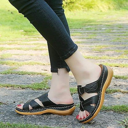 Breathable women's sandals for everyday wear with orthopedic comfort – Leila-Black-3-The Livary