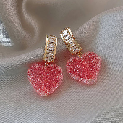 Brilliant Earrings | Dazzling Statement Jewellery-Crystal Heart Pink & Gold-Nora Luxe