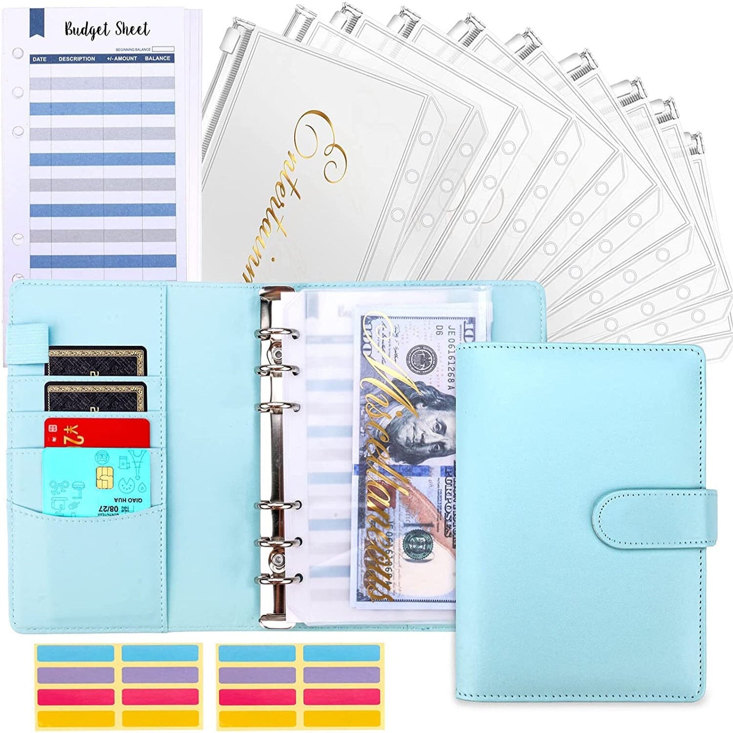 Budget binder with Cash Envelope System - BudgetPro-Blue-Nora Luxe