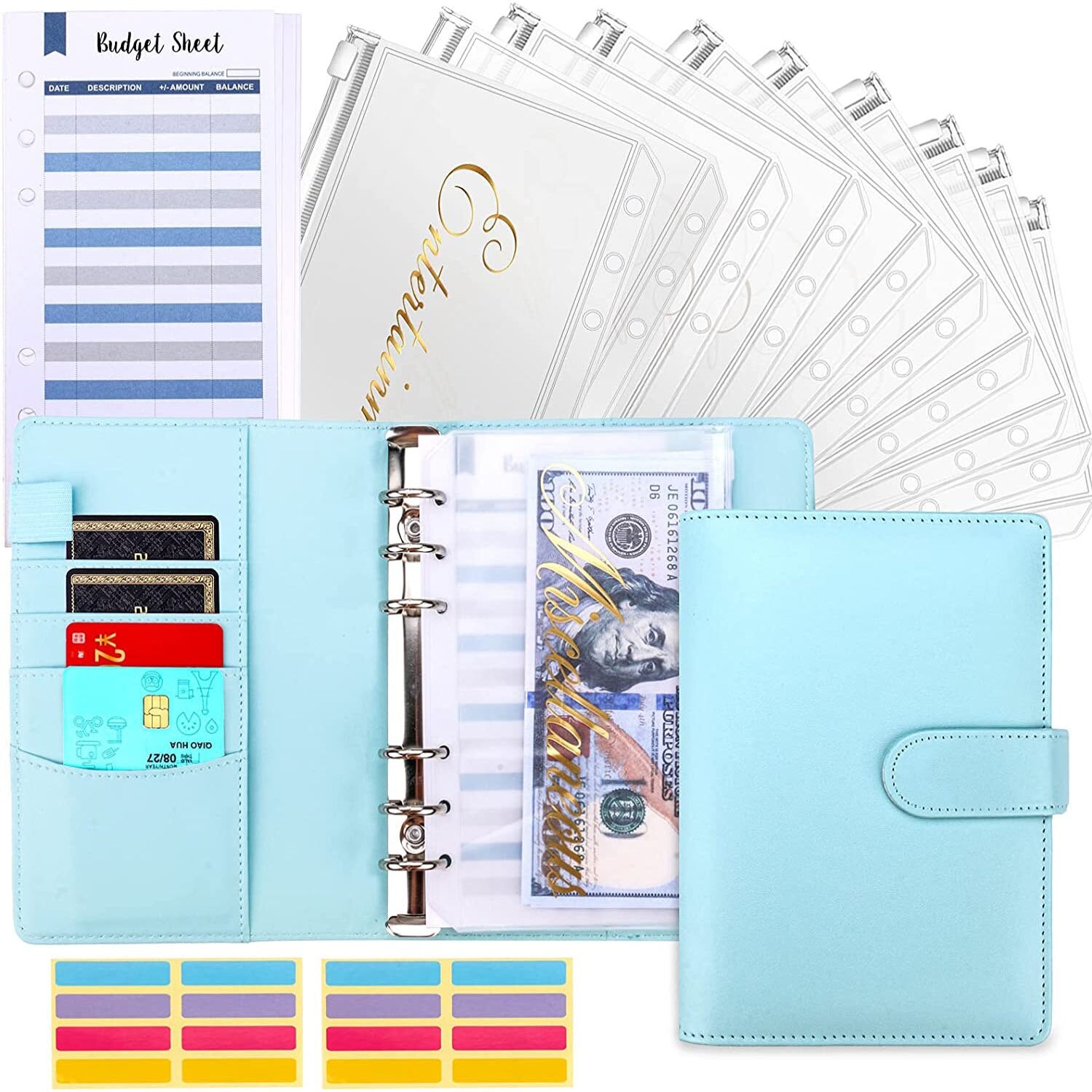 Budget binder with Cash Envelope System - BudgetPro-Blue-Nora Luxe