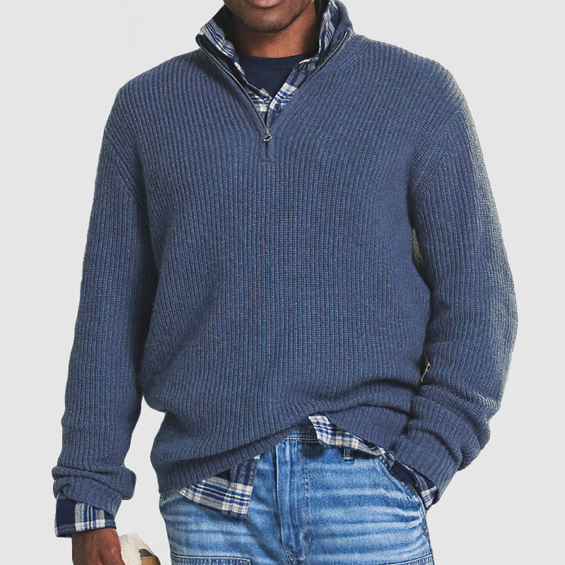Business-Casual Men's Sweater with Zip - Vincent-Blue-S-Nora Luxe