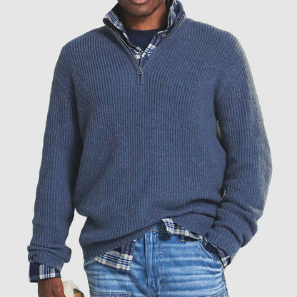 Business-Casual Men's Sweater with Zip - Vincent-Blue-S-Nora Luxe