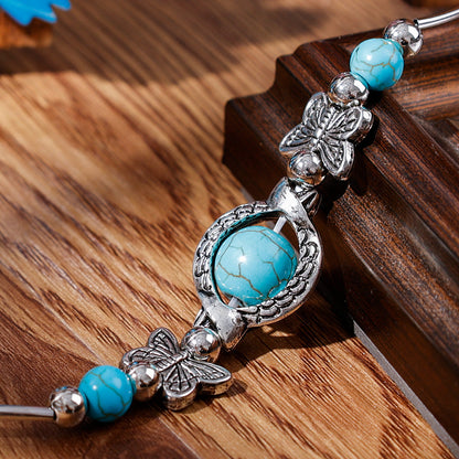 BUTTERFLY AND TURQUOISE BEAD BRACELET-Nora Luxe