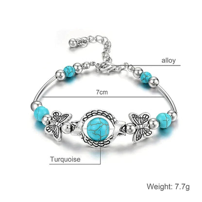BUTTERFLY AND TURQUOISE BEAD BRACELET-Nora Luxe