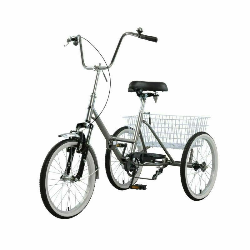 Collapsible 3 Wheel Adult Tricycle Bicycle with Storage Basket