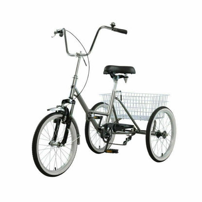 Collapsible 3 Wheel Adult Tricycle Bicycle with Storage Basket