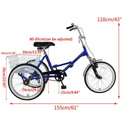 Collapsible 3 Wheel Adult Tricycle Bicycle with Storage Basket