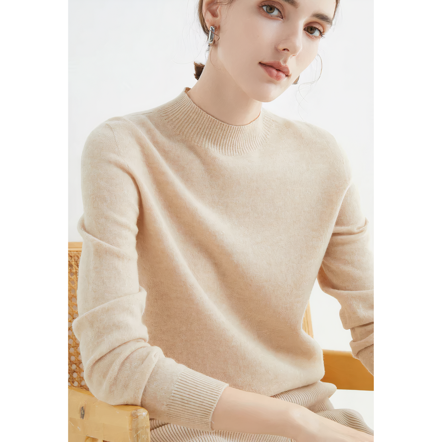 Cashmere Knitted Sweater - Amara-Beige-S-Nora Luxe
