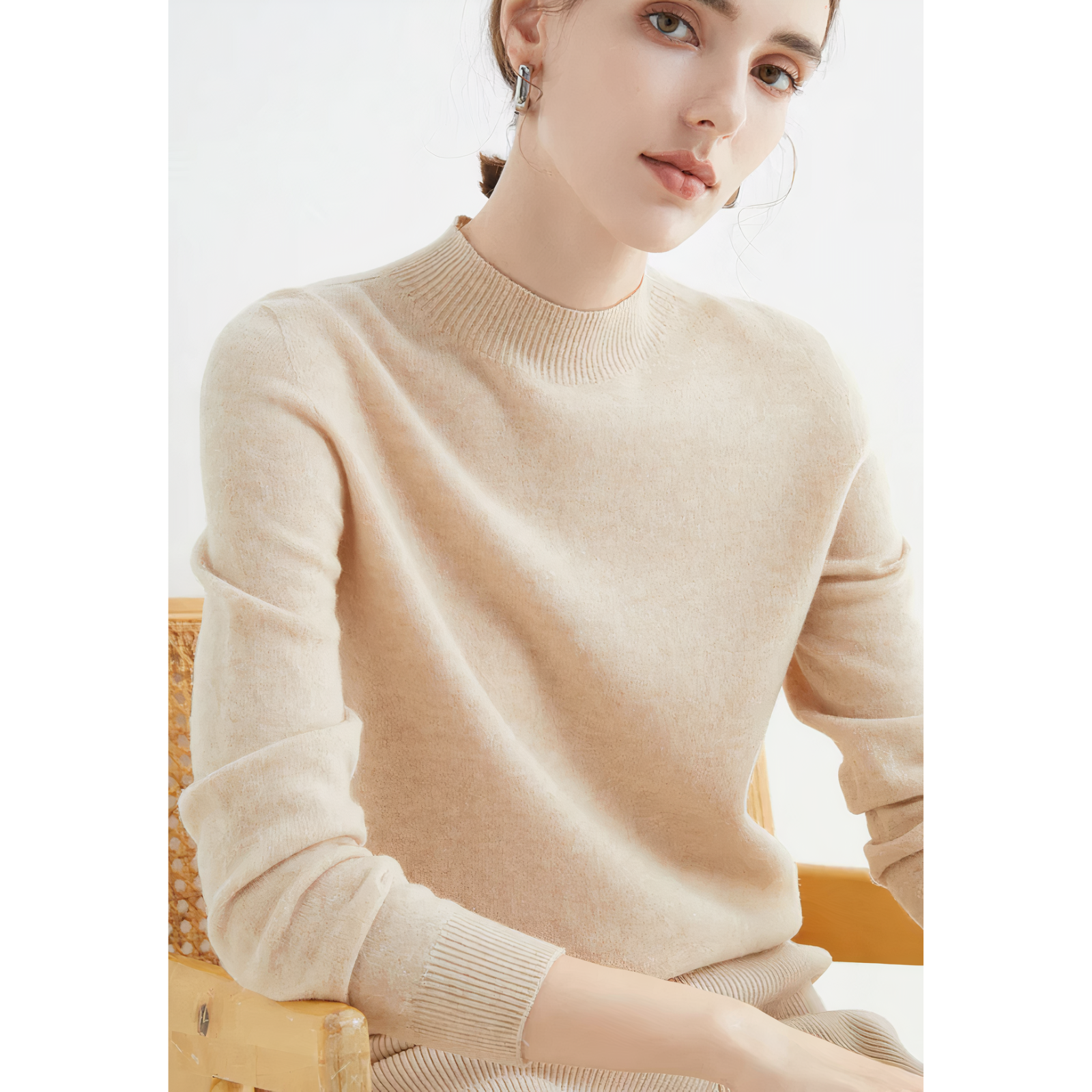 Cashmere Knitted Sweater - Amara-Beige-S-Nora Luxe