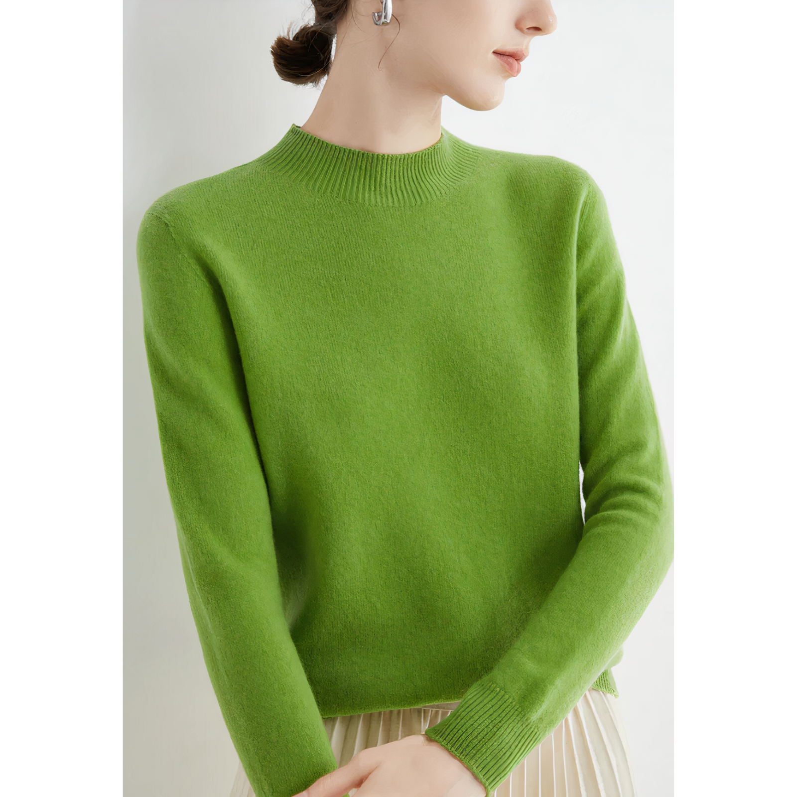 Cashmere Knitted Sweater - Amara-Light Green-S-Nora Luxe
