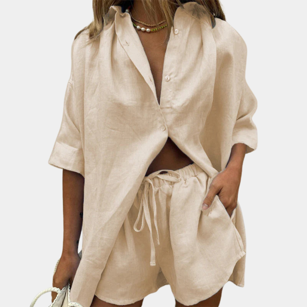 Relaxed 2-piece Women's Beach Outfit - Fiora - Pexav