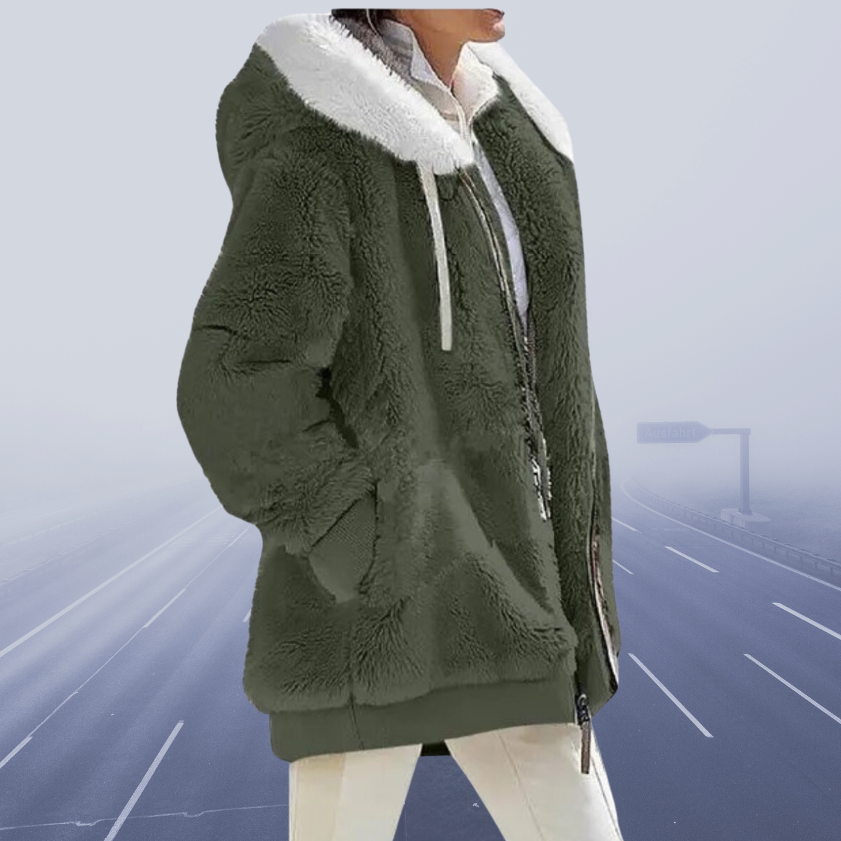 Casual Fleece Vest with Hood - Elena-Olive Green-S-Nora Luxe