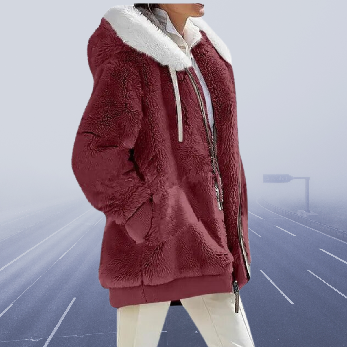 Casual Fleece Vest with Hood - Elena-Red-S-Nora Luxe