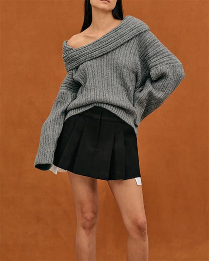 Chic Off Shoulder Knit Sweater - Pexav