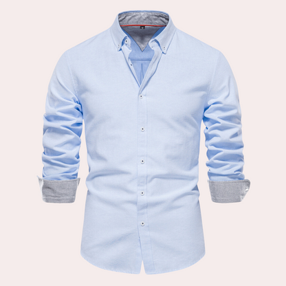 Casual Men's Shirt with Long Sleeves - Remy-Light blue-S-Nora Luxe