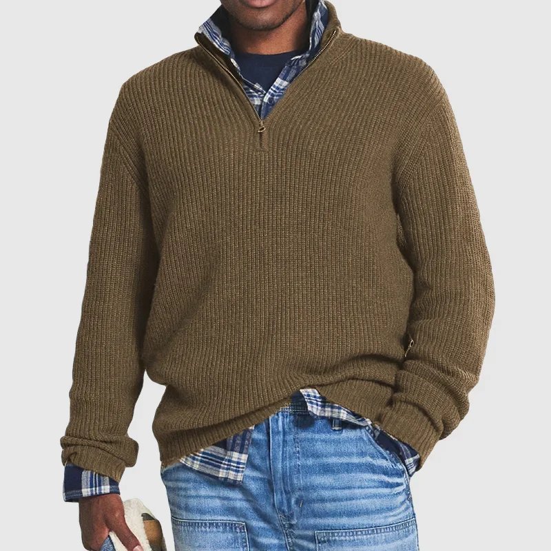 Casual Men’s Sweater with Zip - Max-Brown-S-Nora Luxe