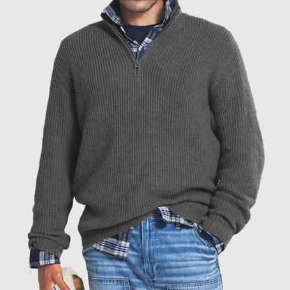 Casual Men’s Sweater with Zip - Max-Gray-S-Nora Luxe