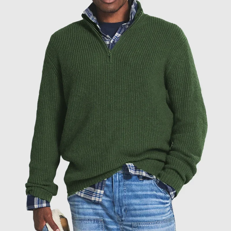 Casual Men’s Sweater with Zip - Max-Olive Green-S-Nora Luxe