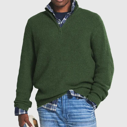 Casual Men’s Sweater with Zip - Max-Olive Green-S-Nora Luxe