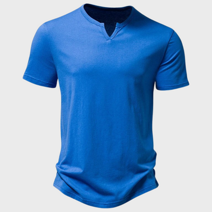 Casual Men's T-Shirt with Henley Collar - Cody-Blue-S-Nora Luxe