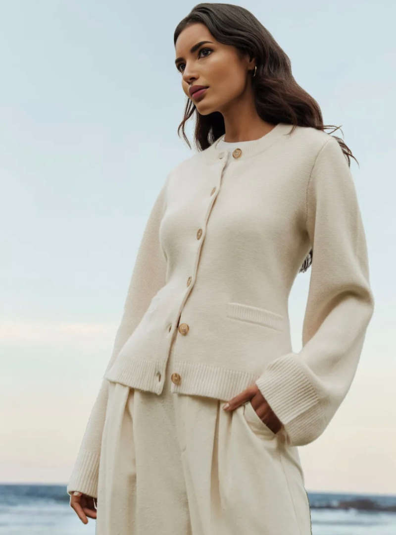 Casual Soft Ladies' Cardigan with Buttons - Noa-Ivory-XS-Nora Luxe