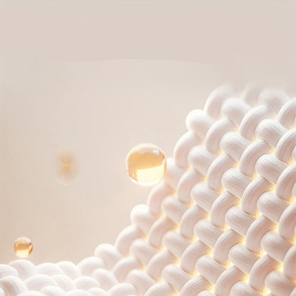 Text 'Sleep quickly. It's comfortable to sleep for a long time.' over a textured white surface with glowing elements.