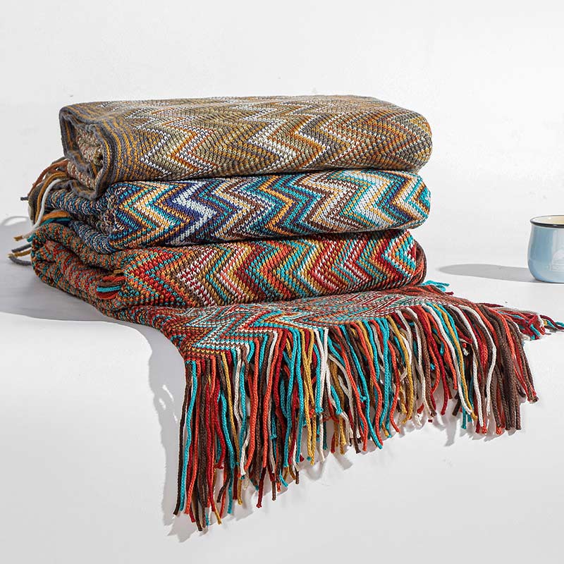 Vibrant Plaid Fringe Throw Blanket
