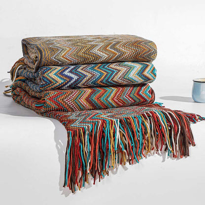 Vibrant Plaid Fringe Throw Blanket