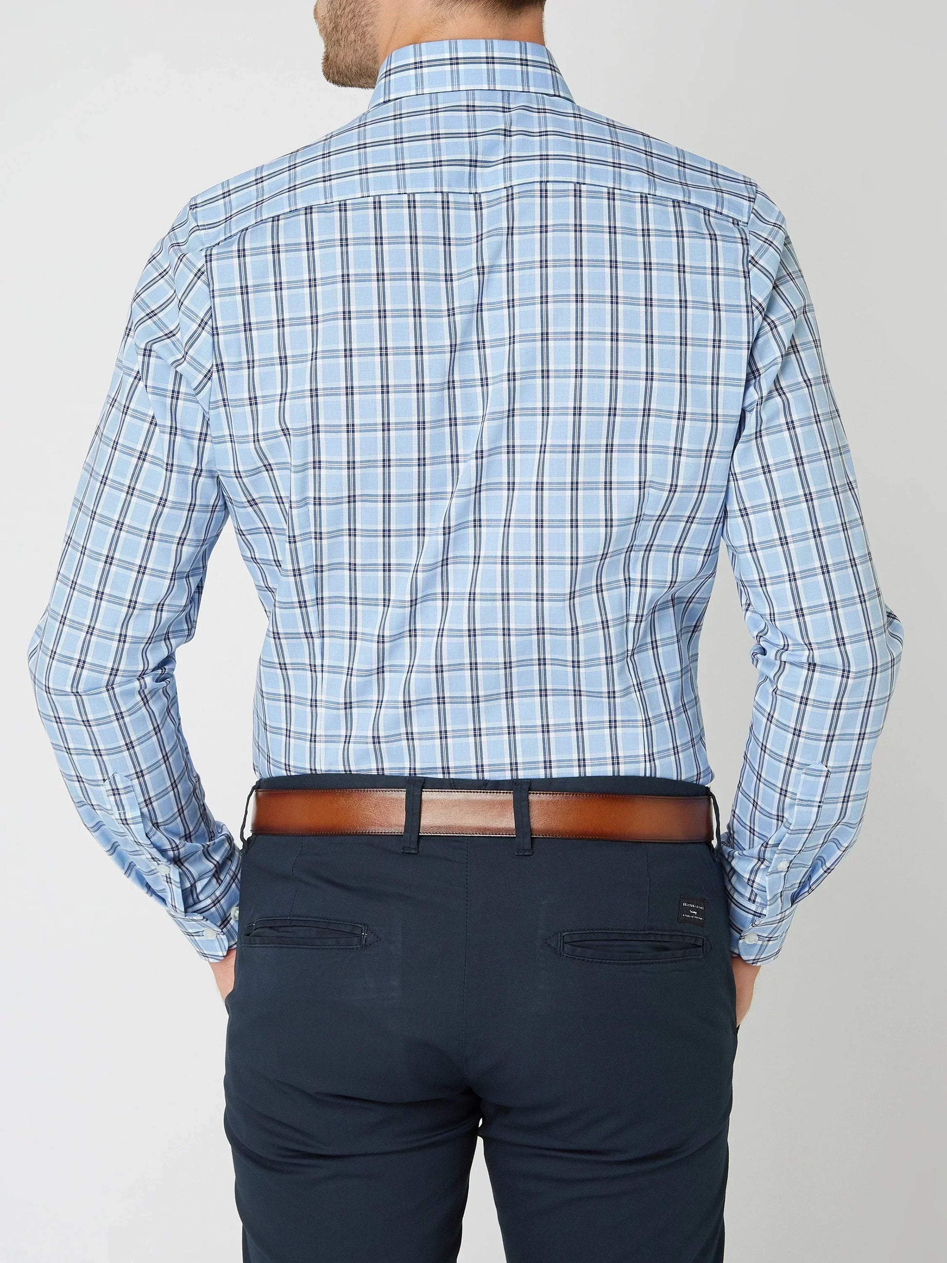 Checked Cotton Shirt - Victor-Dark Blue-XS-Nora Luxe