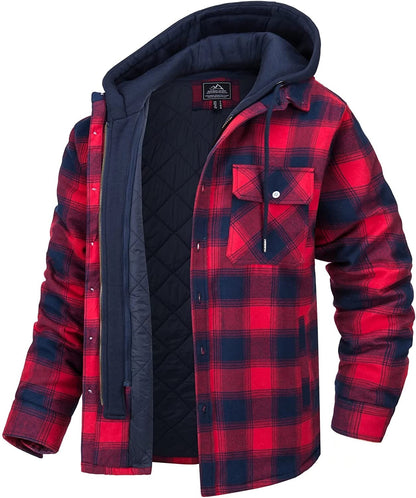 Checked Men's Hoodie with Warm Lining - Ethan-Red-S-Nora Luxe