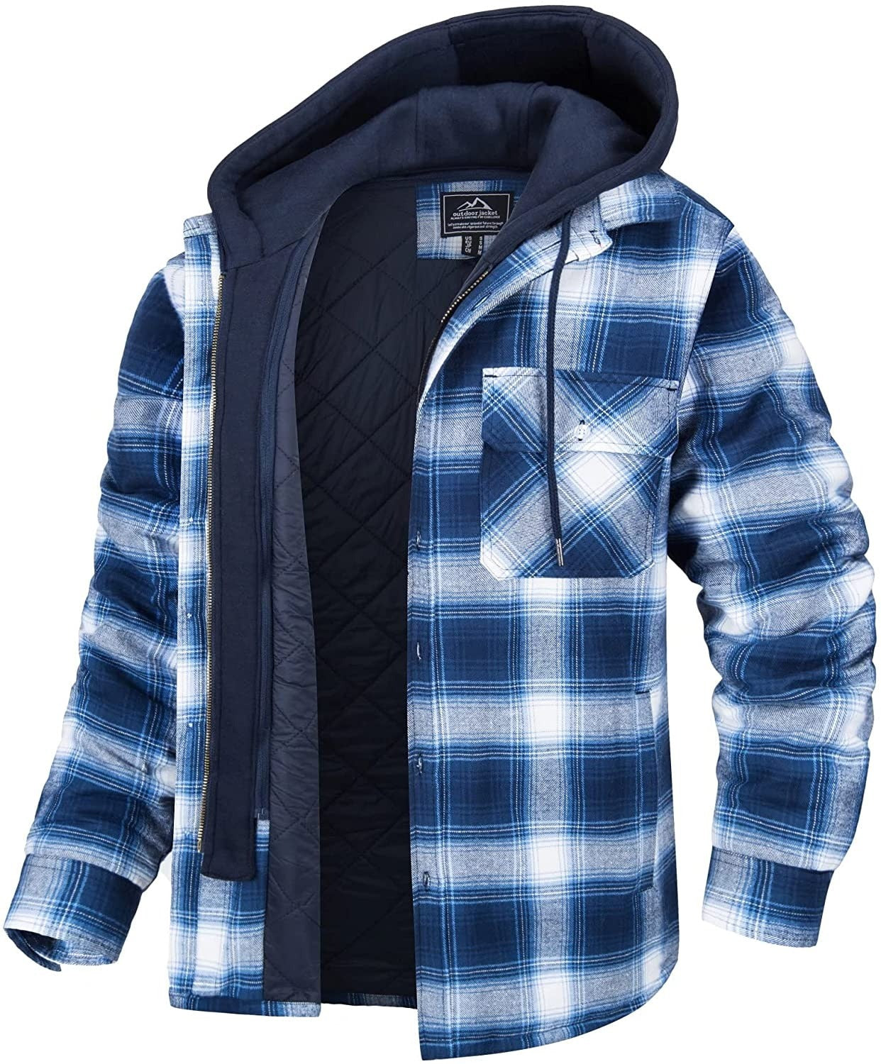 Checked Men's Hoodie with Warm Lining - Ethan-White - Light Blue-S-Nora Luxe