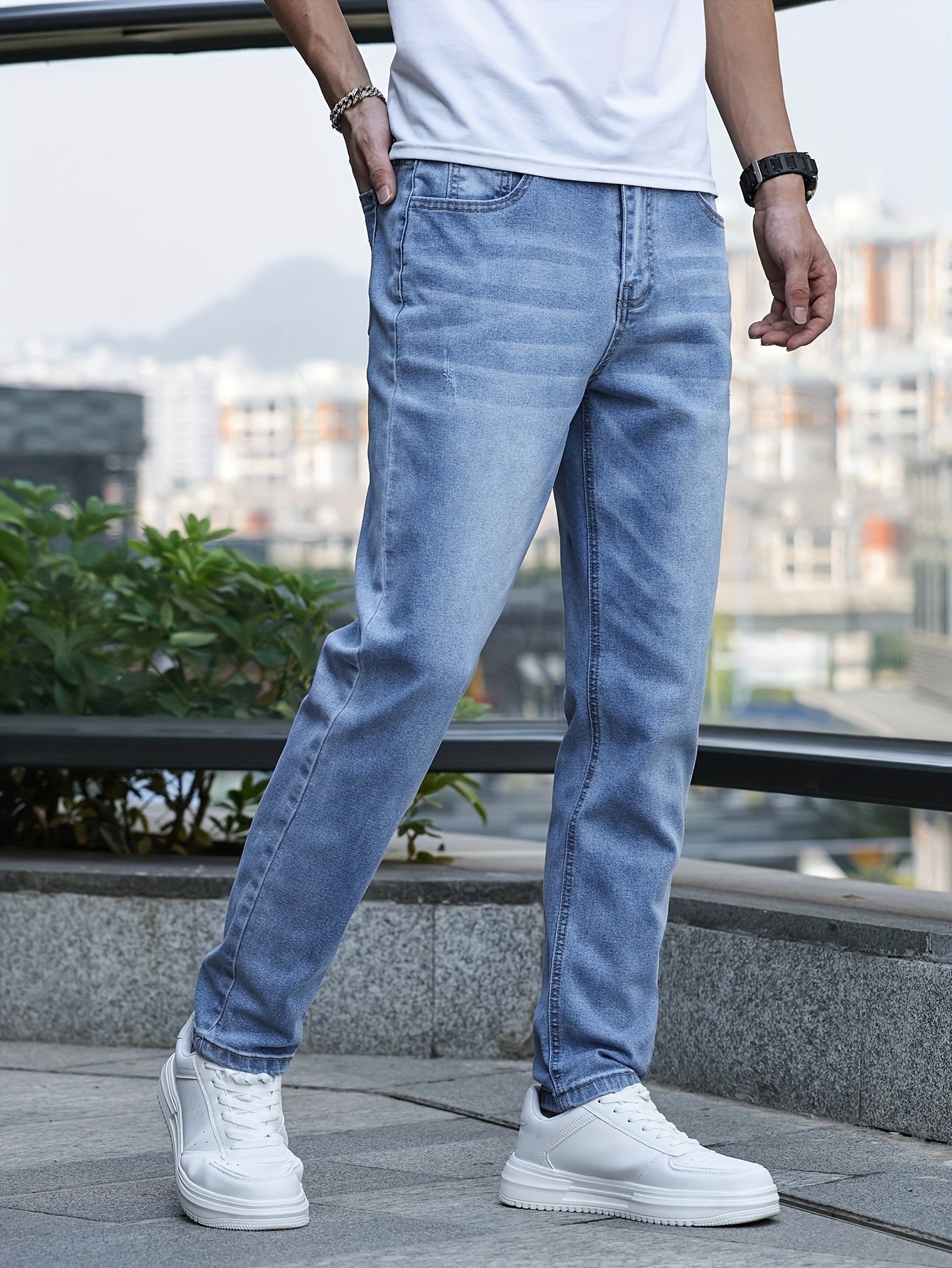 Chic Men's Streetwear Stretch Trousers - Milan-Light Blue-S-Nora Luxe